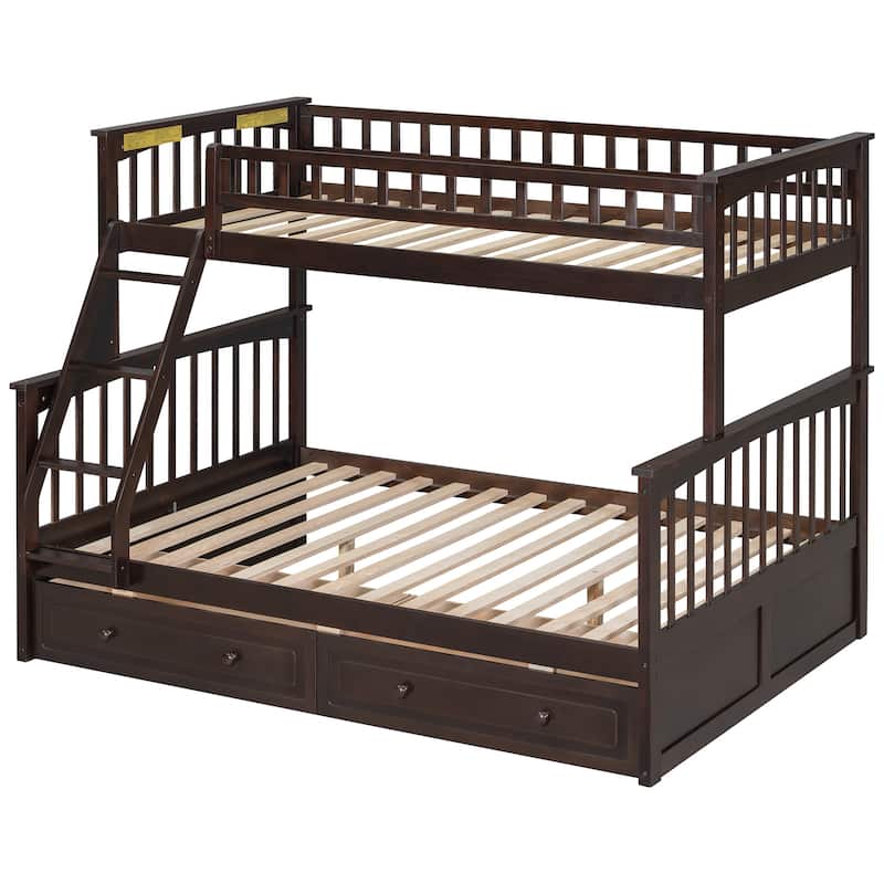 Twin over Full Wooden Bunk Bed with 2 Drawers