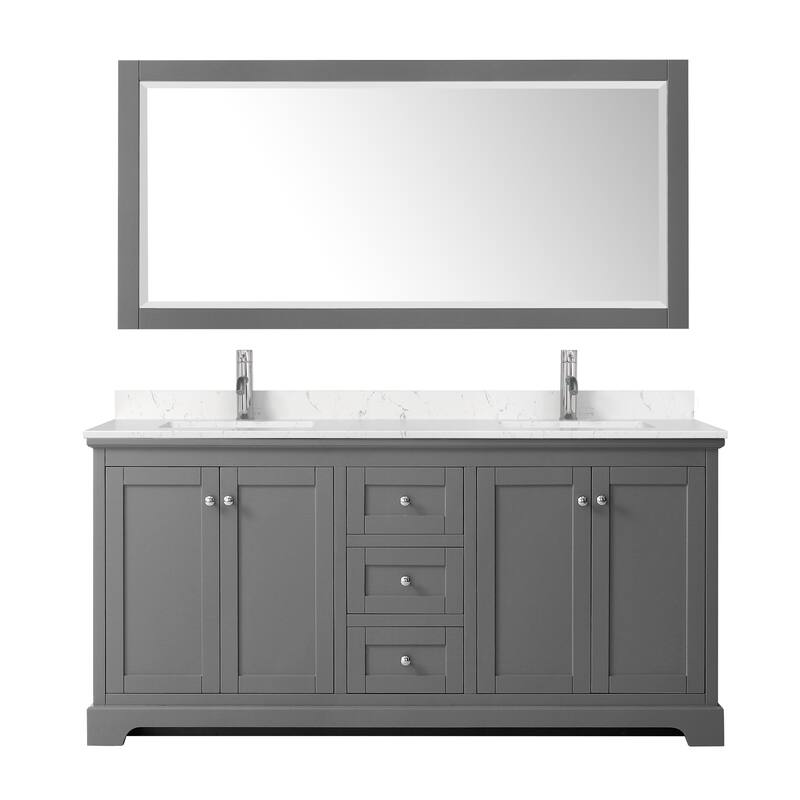 Avery 72 Inch Double Vanity, Cultured Marble Top, 70 Inch Mirror