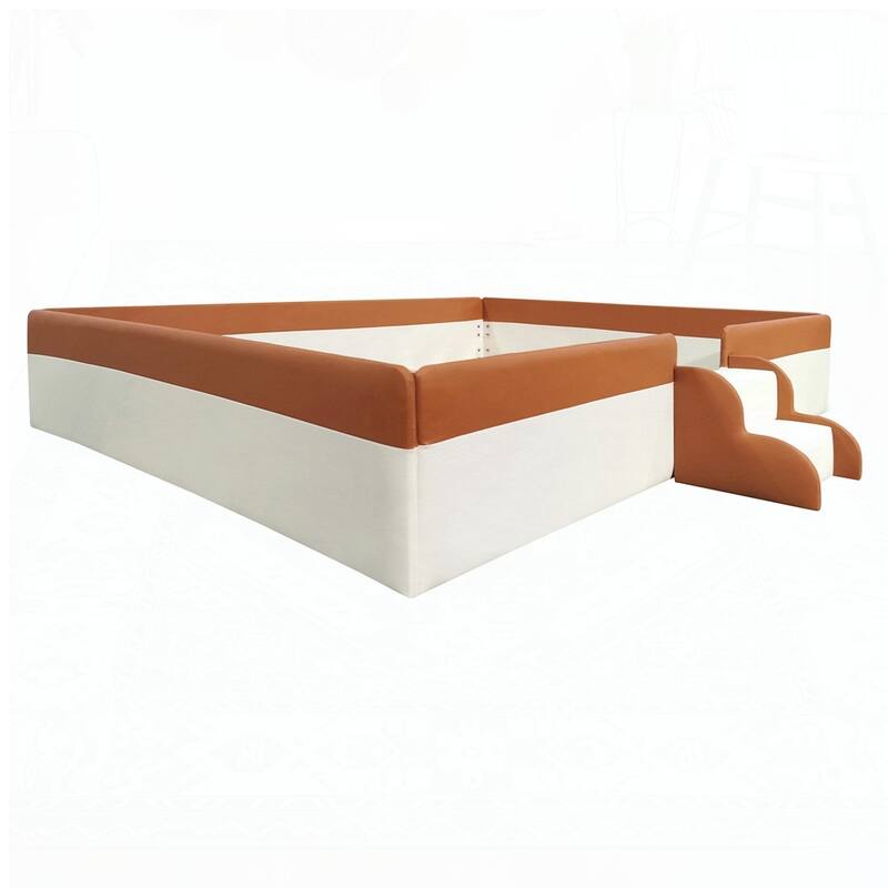 Upholstered Daybed Frame with Fence and Stairs