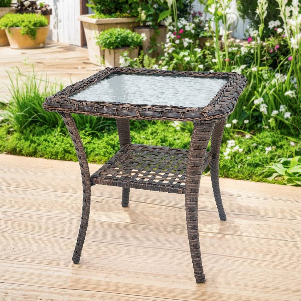 Outdoor Coffee Table/ Side Table with UV-Resistant PE Wicker