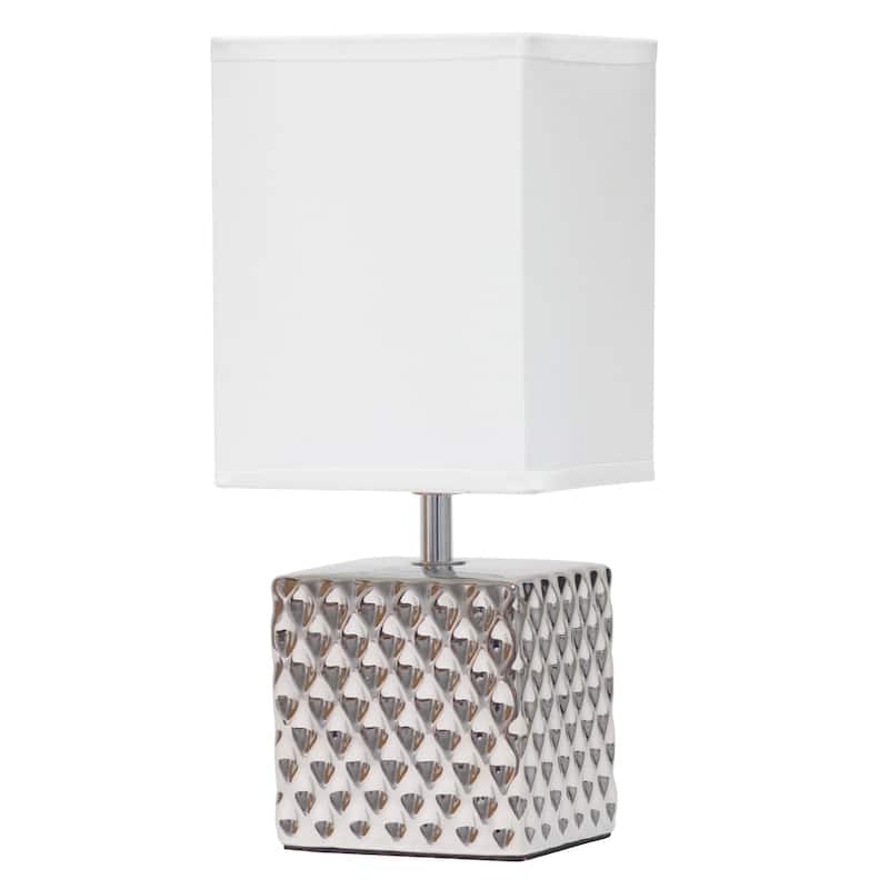 Tall Petite Ceramic Hammered Bedside Table Desk Lamp with Rectangular Shade - 11.75" - Silver and White