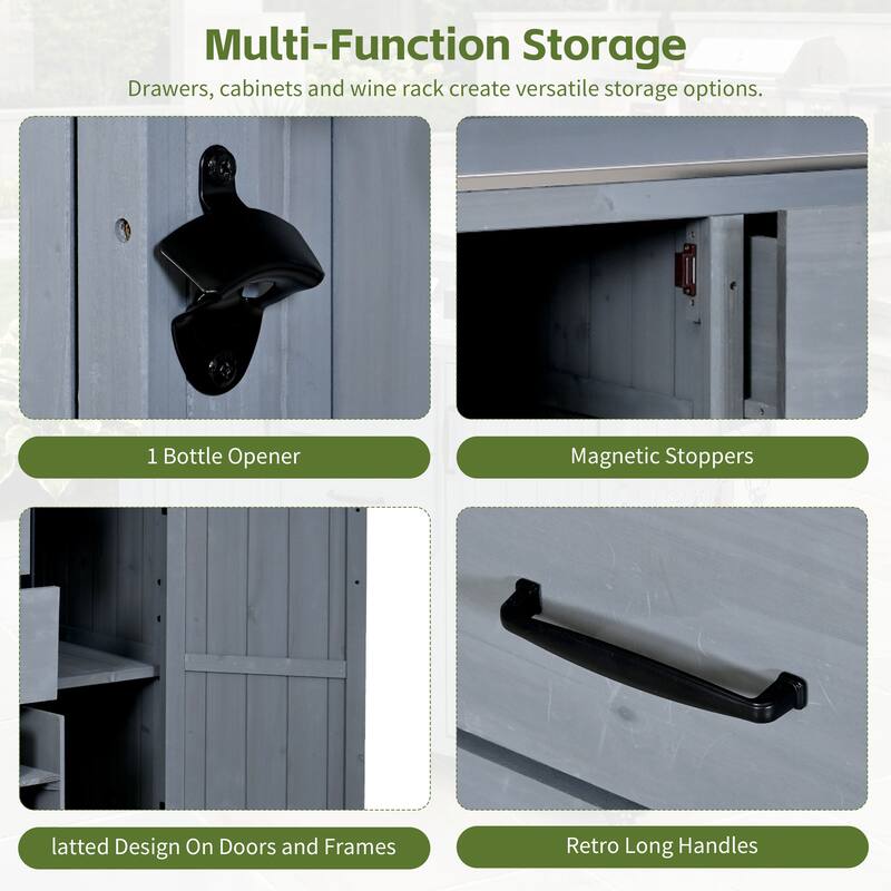 Roomfitters Outdoor Grill Cart and Kitchen Island, Stainless Steel Top, Portable Potting Bench with Storage, Wheels