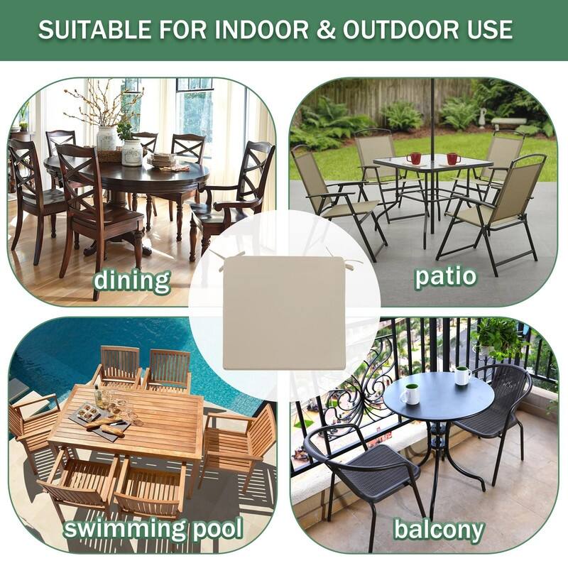 18.5" x 16" 4-Pack Outdoor Chair Cushions - Waterproof, Fade-Resistant, w/Ties