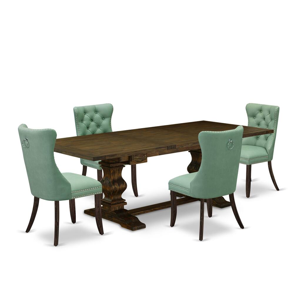 East West Furniture Dining Table Set Contains a Rectangle Wooden Table and Chairs, Jacobean (Pieces Options)