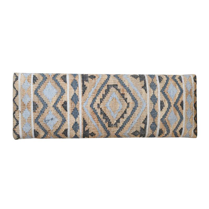 HomeRoots 47" Beige Blue and White Geometric Cotton Blend Upholstered Bench - 47.00 in. x 18.00 in. x 16.00 in.