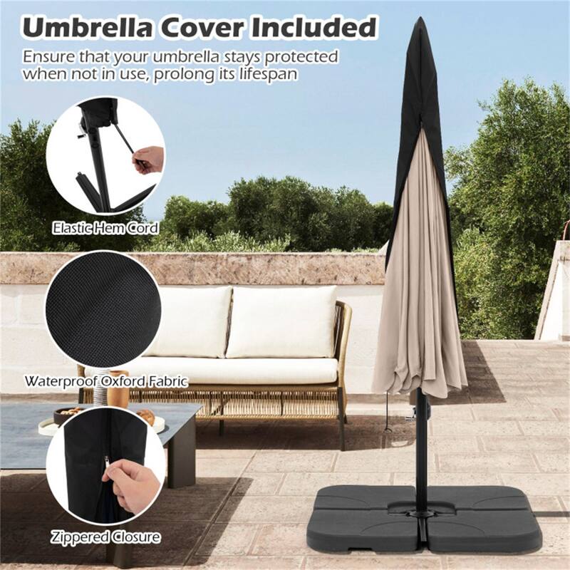 10ft Patio Cantilever Umbrella with Crank Handle and Adjustable Tilt Protective Cover Included