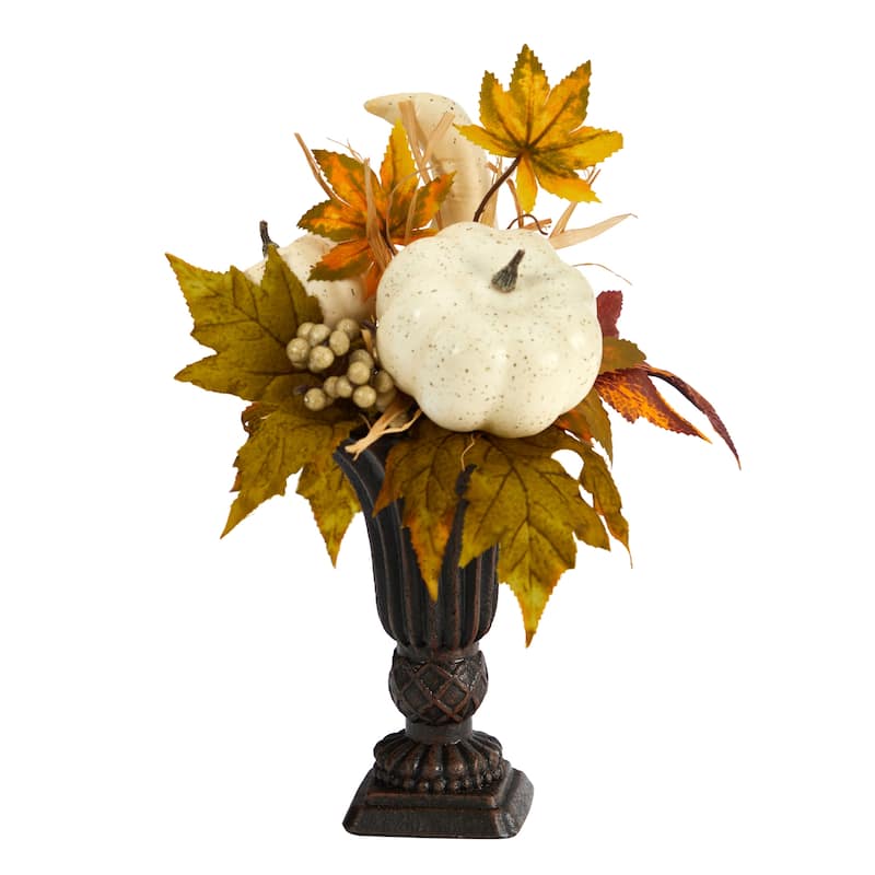Pumpkin and Berries Fall Harvest Artificial Arrangement with Urn -13"