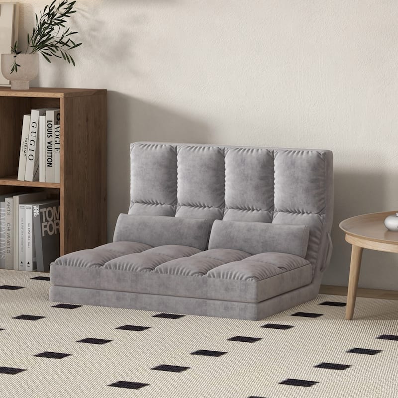 Modern 40.25" Folding Upholstered Loveseat Chaise Lounges Chair with 2 Pillows and Adjustable Backrest