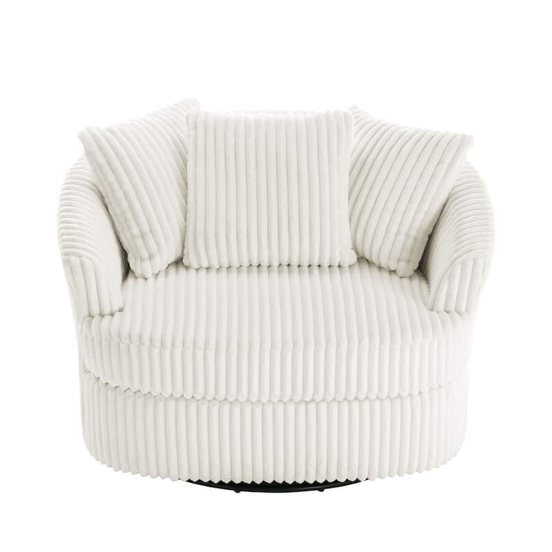 Oversized 43" W Plush Corduroy Slipcovered Swivel Barrel Chair with Pillows Set of 2