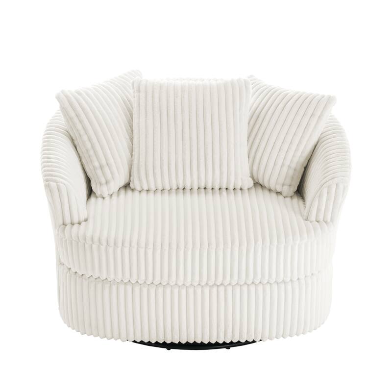 Oversized 43" W Plush Corduroy Swivel Barrel Chair with Pillows