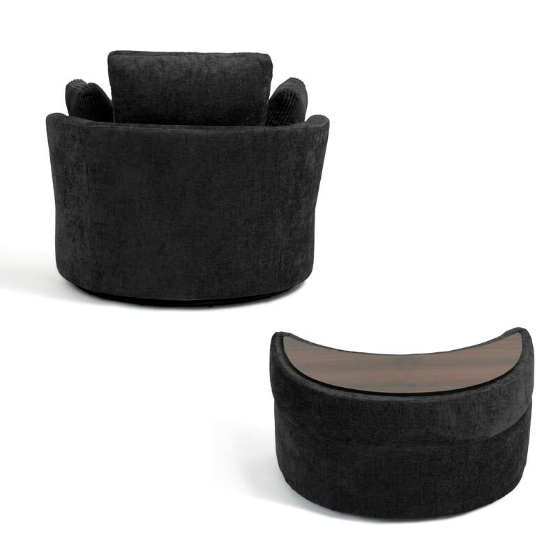 41" W Oversized Accent Barrel Swivel Chair with Moon Storage Ottoman