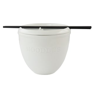 Microwavable Ceramic Noodle Bowl With Handle and Glass Lid Fine