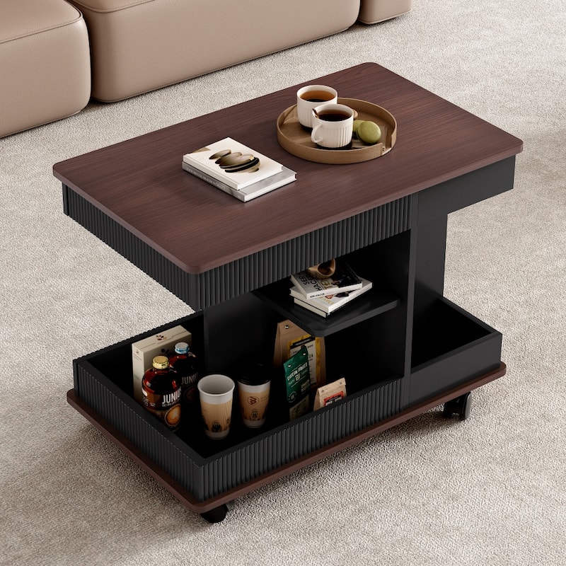 Modern Adjustable End Table with Wheels and LiftTop for Living Room