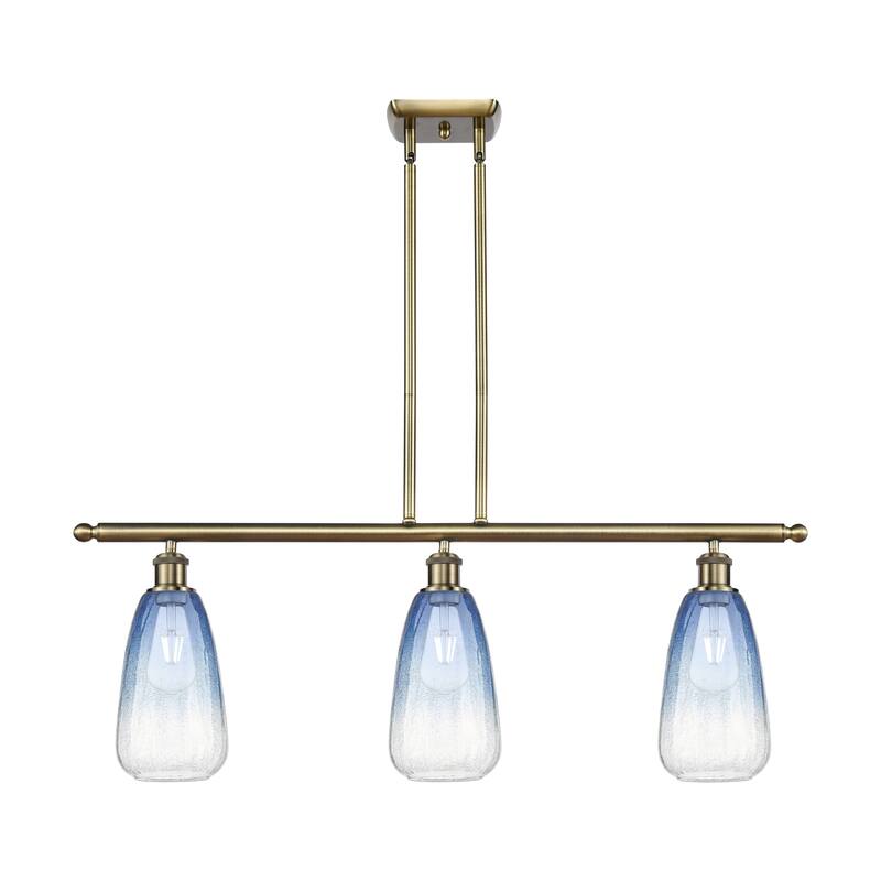 Innovations Lighting Endless Possibilities Ballston - Brookhaven Almond - 3 Light 36" Stem Hung Island Light - Antique Brass/Sapphire Blue