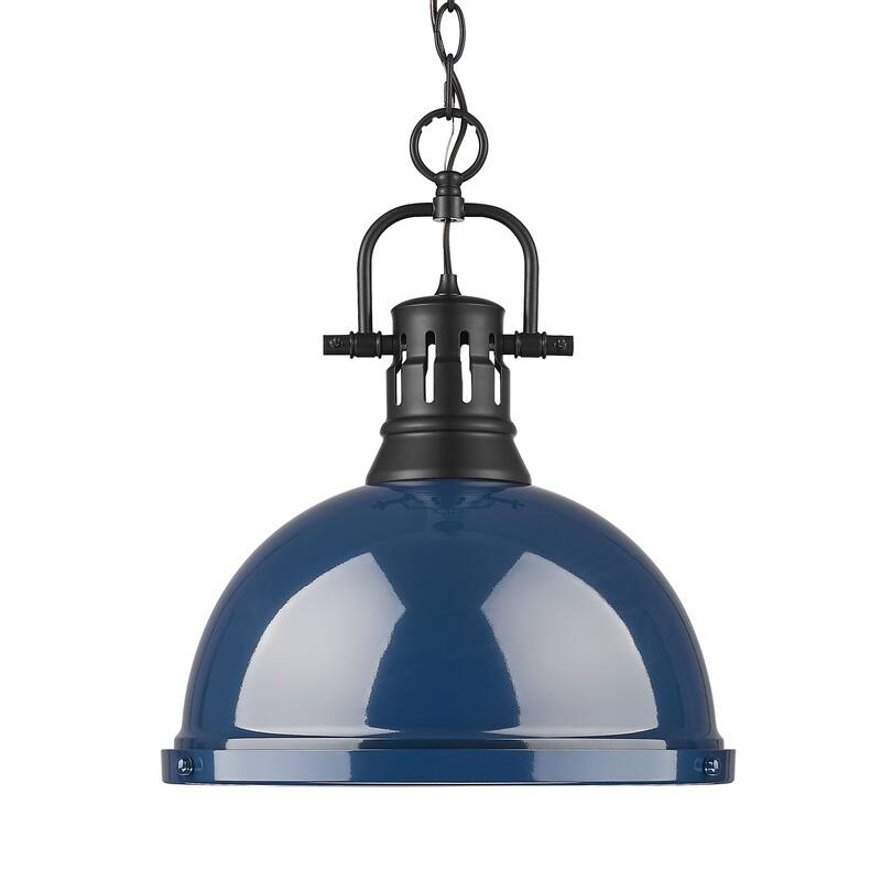 Yep by Golden Lighting Duncan 1-light 14in Chain Hung Pendant in Matte Black and Navy Blue shade