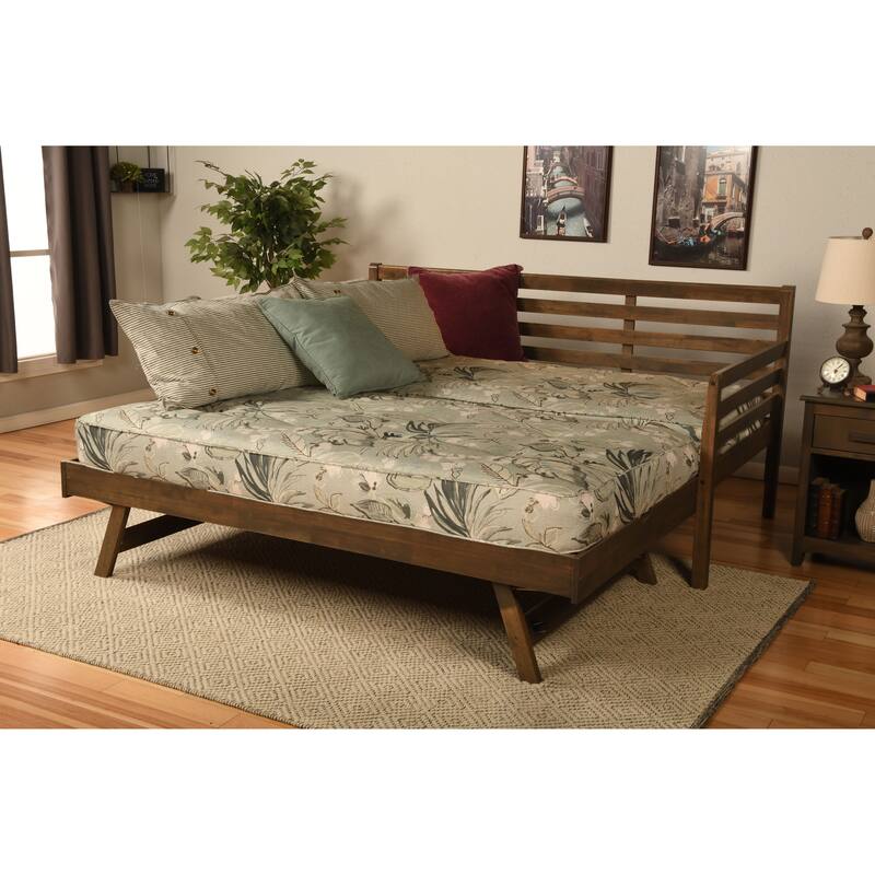 Somette Boho Daybed and Pop Up Bed in Rustic Walnut with Mattresses - Takara Rain