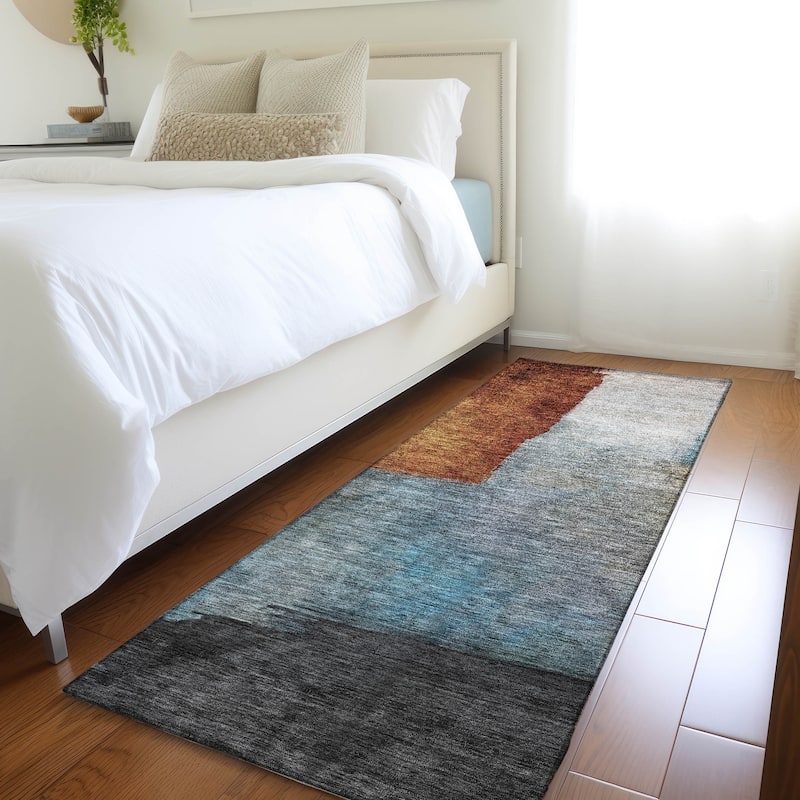 Machine Washable Indoor/ Outdoor Abstract Contemporary Chantille Rug - Copper - 2'3" x 7'6"