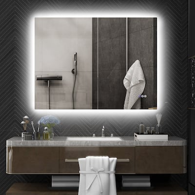 Clear LED Bathroom Vanity Mirror with Defog, Touch Controls - 47.2" W x 1.6" D x 35.4" H
