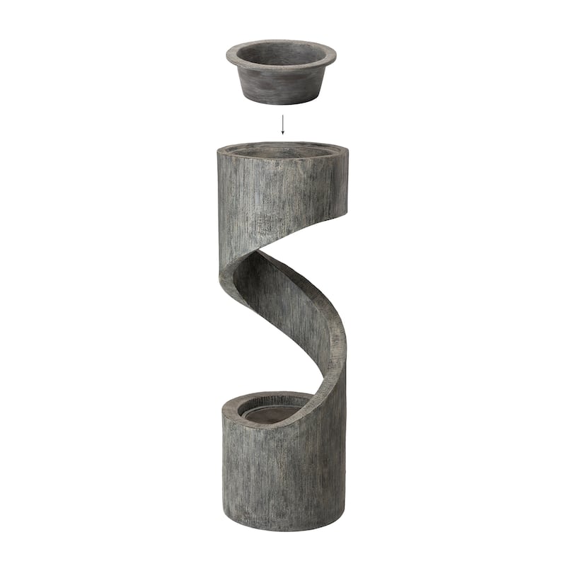 Glitzhome Modern Minimalist Spiral LED Polyresin Outdoor Fountain with Small Planter