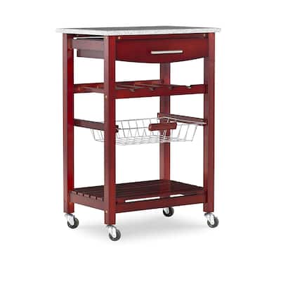 Kitchen Island Cart with Granite Top - Rolling Kitchen Island, Modern Kitchen Storage, Elegant Wooden Cart