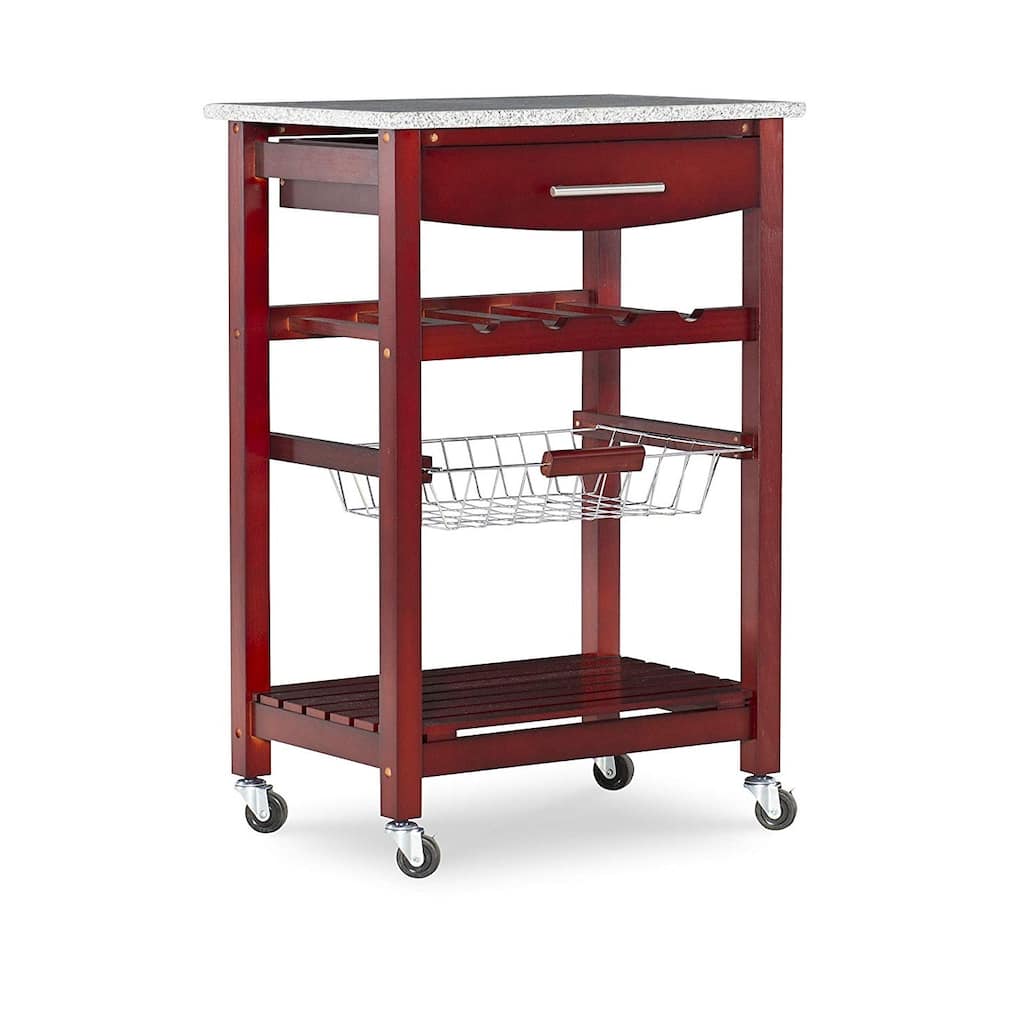 Kitchen Island Cart with Granite Top - Rolling Kitchen Island, Modern Kitchen Storage, Elegant Wooden Cart