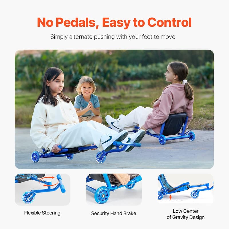 Ride on Scooter Zig-Zag Motion Drift Cart with Comfortable Handle and Steel Frame Ideal for Kids - 37.8” x 17.3” x 11.2”