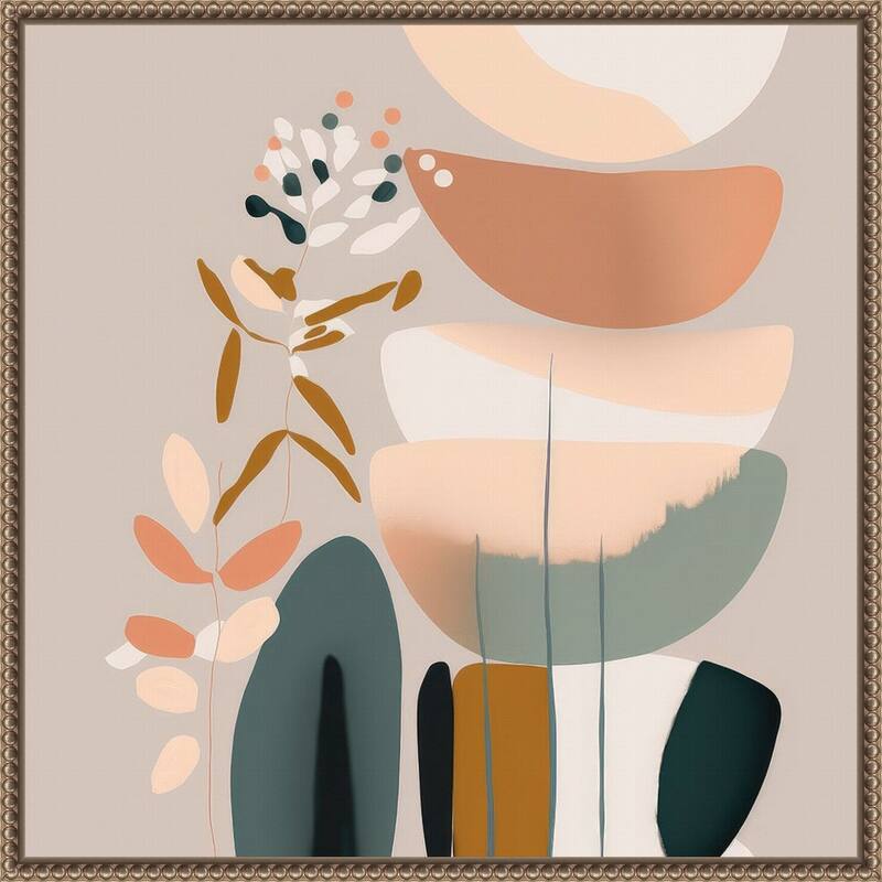 Balancing Shapes by Bella Eve Framed Canvas Wall Art Print - Sylvie Beaded Gold