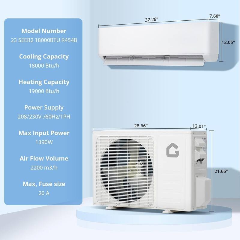 23 SEER2 18,000 BTU Mini Split Wall-Mounted Air Conditioner with Heating, Rooms up to 1250 Sq.Ft. - N/A