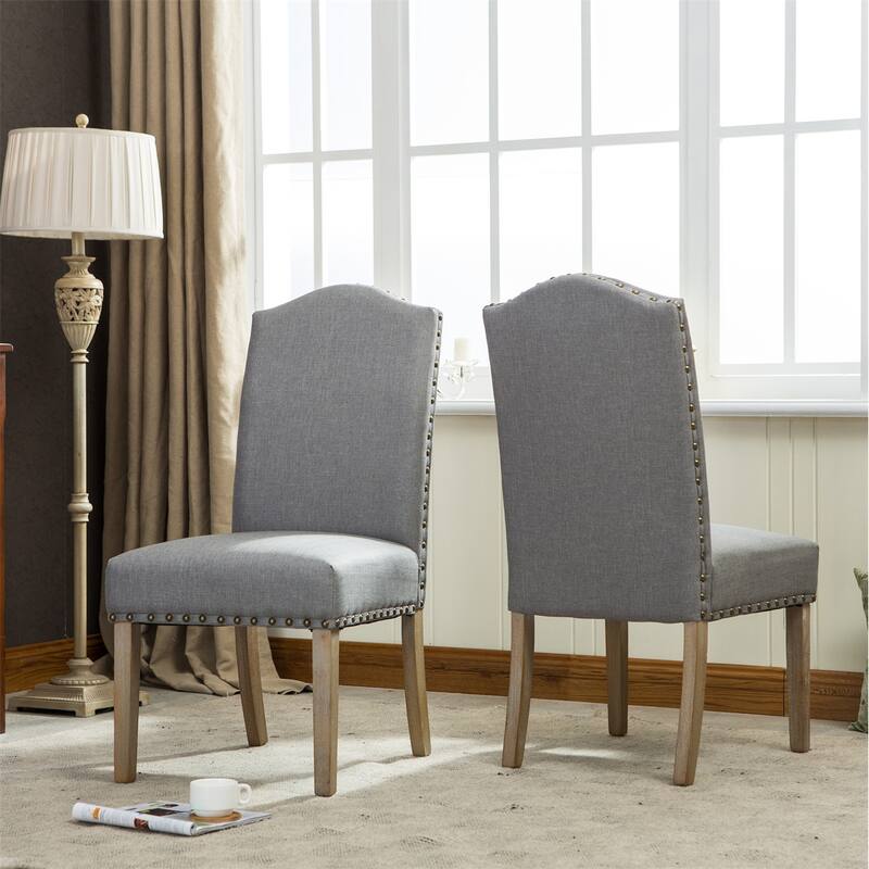 Mod Urban Style Solid Wood Nailhead Fabric Padded Parson Chair,2 PCS