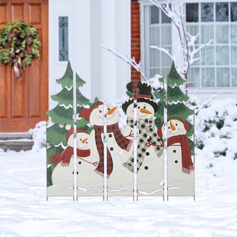 Glitzhome 41.5"H Metal Snowman Family or Nativity Combo Yard Stake Christmas Decor - Snowman Family
