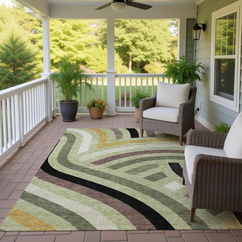Machine Washable Indoor/ Outdoor Modern Jalen Chantille Rug - Celery - 5' x 7'6"
