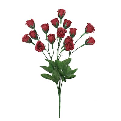 Set of 12 Burgundy Artificial Mini Rose Bud Flower Stem Bush Bouquet 14in - 14" L x 6" W x 6" DP
