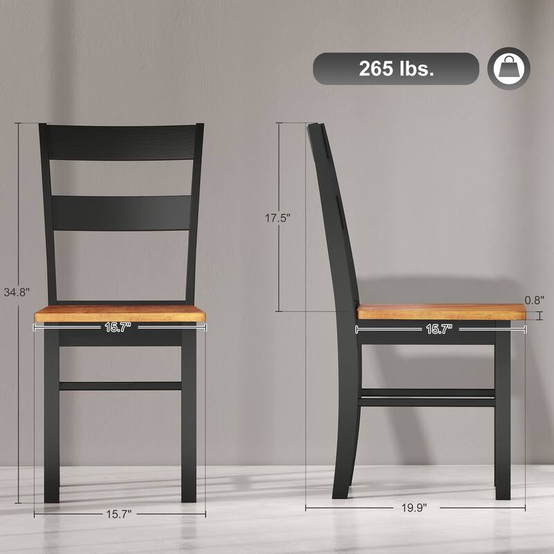 Black-Teak Rubberwood Armless Dining Chairs Set of 2 with Open Back - 15.7" W x 19.9" D x 34.8" H
