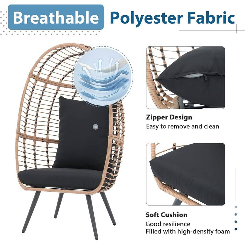 Egg Chair Outdoor, Patio Rotating Basket Chair, All-Weather Wicker Egg Lounger Chair for Outside Indoor