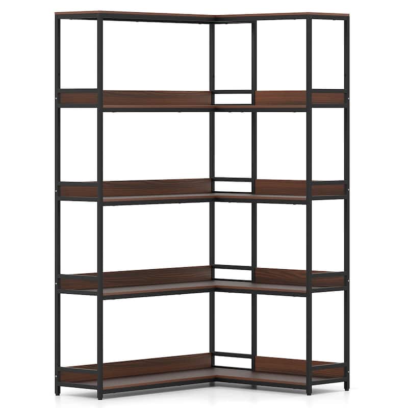 Costway Corner Bookshelf 5-Tier L-Shaped Bookcase 71" Tall Etagere - See Details