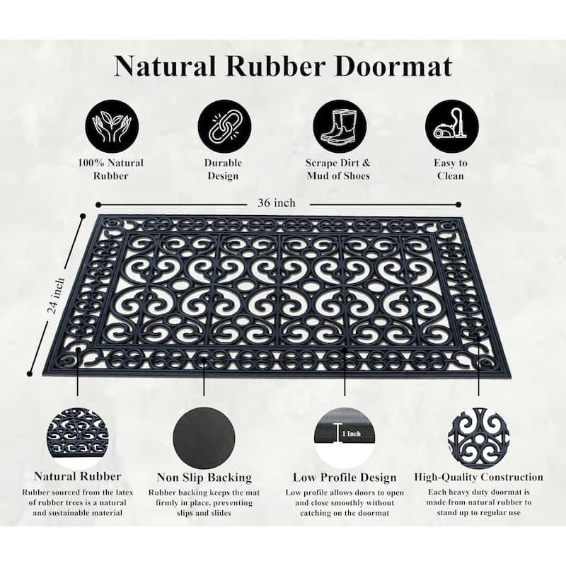 A1HC Outdoor Floor Mat, Rubber 24"x36” outside entryway Scrapes Shoes Clean of Dirt Heavy Duty Doormat for Indoor Outdoor