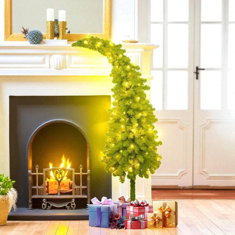 5FT Pre-Lit Santa Hat Style Artificial Christmas Tree with 100 LED Lights, 400 Tips, Hinged PVC Holiday Decoration - Green