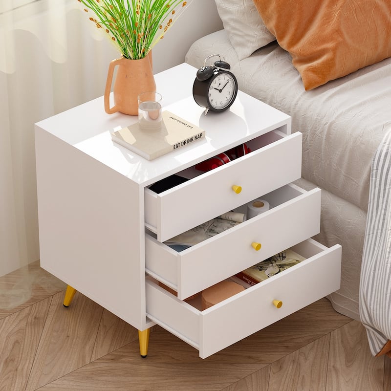White Nightstands Bedside Table End Table Gold Metal Legs（1 Pcs）
