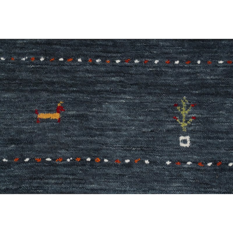 Hand Knotted Oriental 100% Wool Carpet Tribal Animal Pictorial Navy Blue & Blues Gabbeh Area Rug - 9' 11'' X 8' 0''