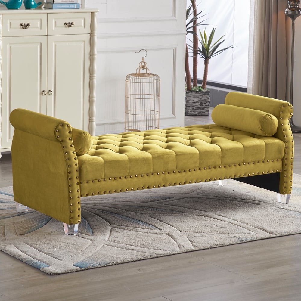 Stefania 71-inch Rolled Arm Oversized Velvet Tufted Upholstered Bench