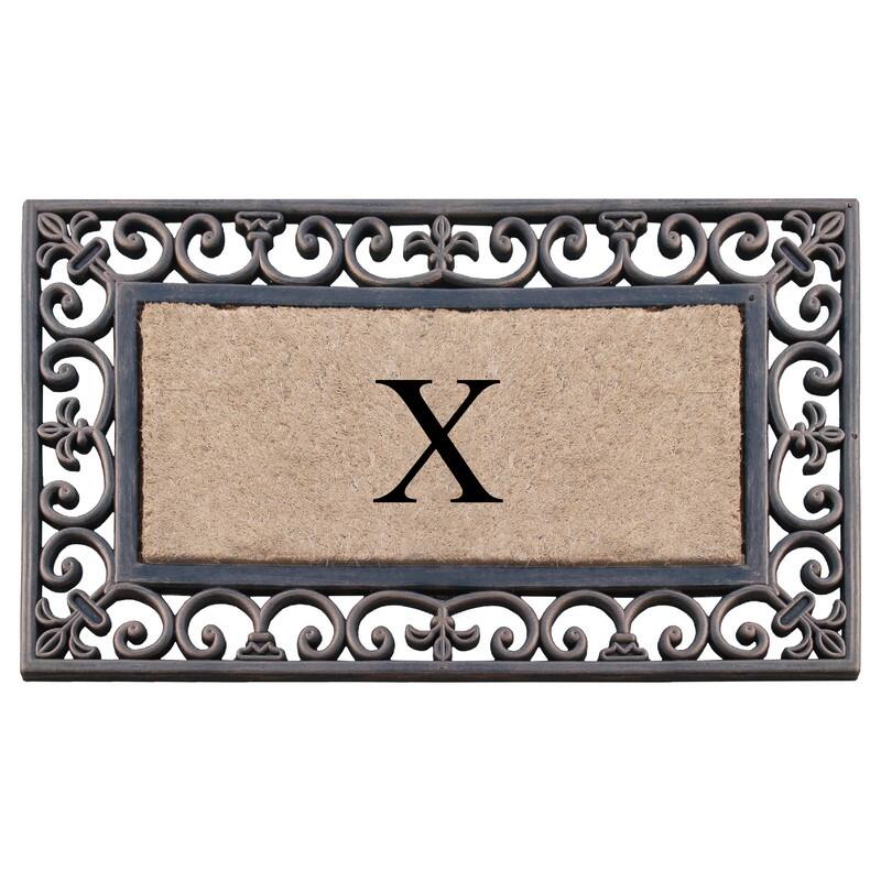 A1HC Natural Coir and Rubber Classic Paisley Border Bronze Monogrammed Doormat - 18"X30" - Monogrammed X