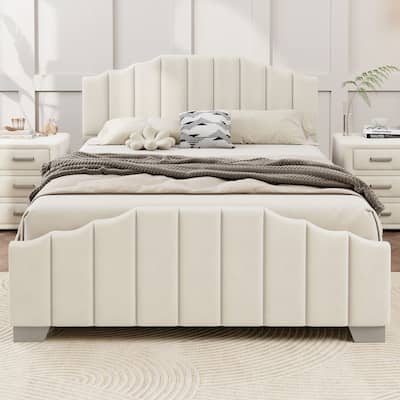 Modern Velvet Platform Bed Frame with Elegant Tufted Headboard, No Box Spring Needed - Full/Queen