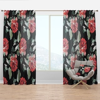 Designart Red Rose In Black Floral Curtain Panel On Sale Overstock 29625059