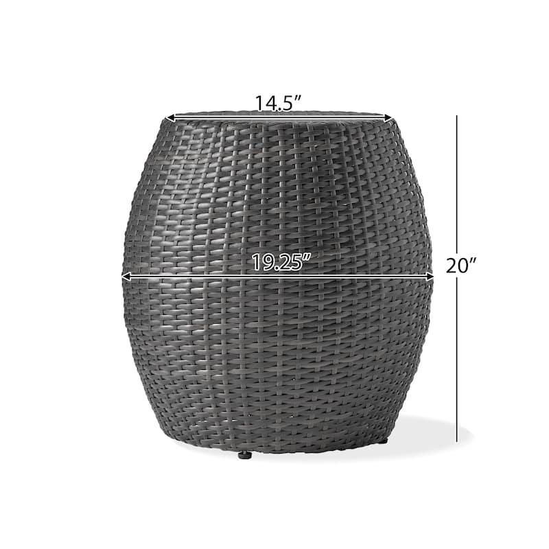 Roomfitters Outdoor Wicker Side Table, 14" Square Patio Accent Table for Garden, Balcony or Deck, Grey