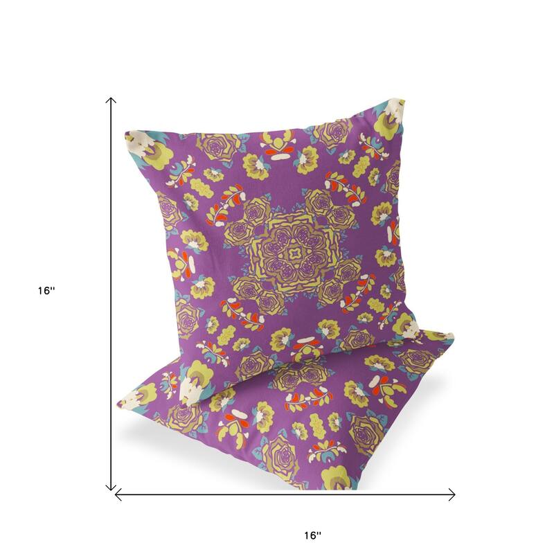 HomeRoots Set of Two 16" X 16" Green and Yellow Blown Seam Floral Indoor Outdoor Throw Pillow - 16.00' X '16.00' X '5.00