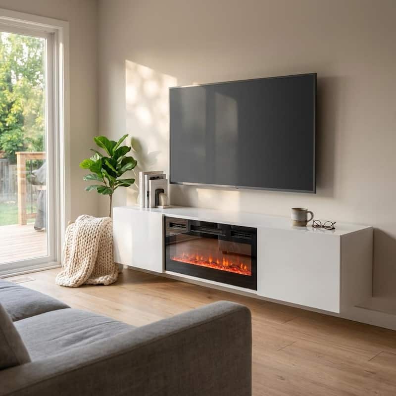 Meble Furniture Cali EF Wall Mounted Electric Fireplace Modern 72" TV Stand for up to 80" TVs