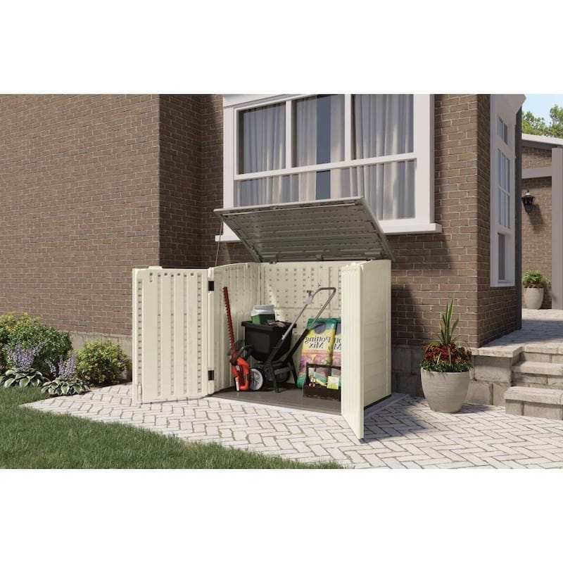 34 cu ft Plastic Outdoor Trash Can Storage Shed with Lockable Doors for Lawn Equipment - 53″ W × 32.5″ D × 45.5″ H
