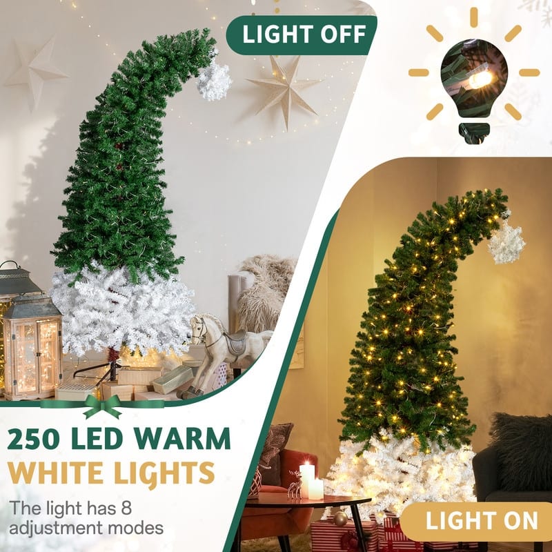 6 FT Santa Hat Style Pre-lit Christmas Tree, Hinged Artificial Xmas Tree Pine Tree for Holiday Party Store Office Home