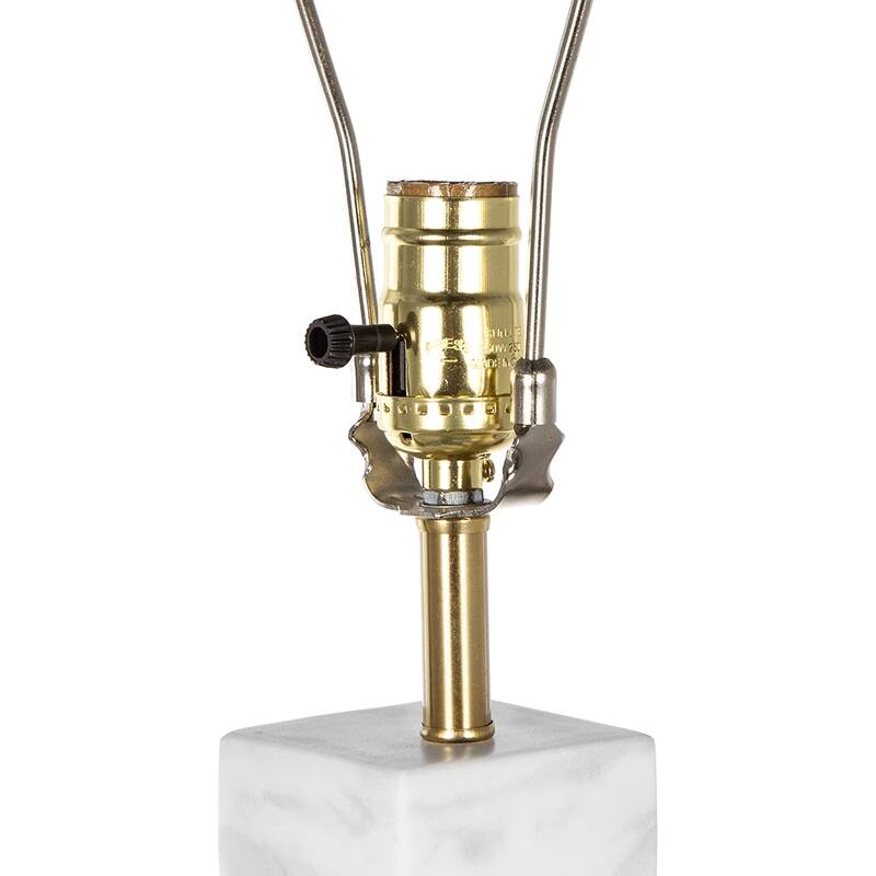 Marble Table Lamp with Brass Frame and White Fabric Shade Modern Vintage Style