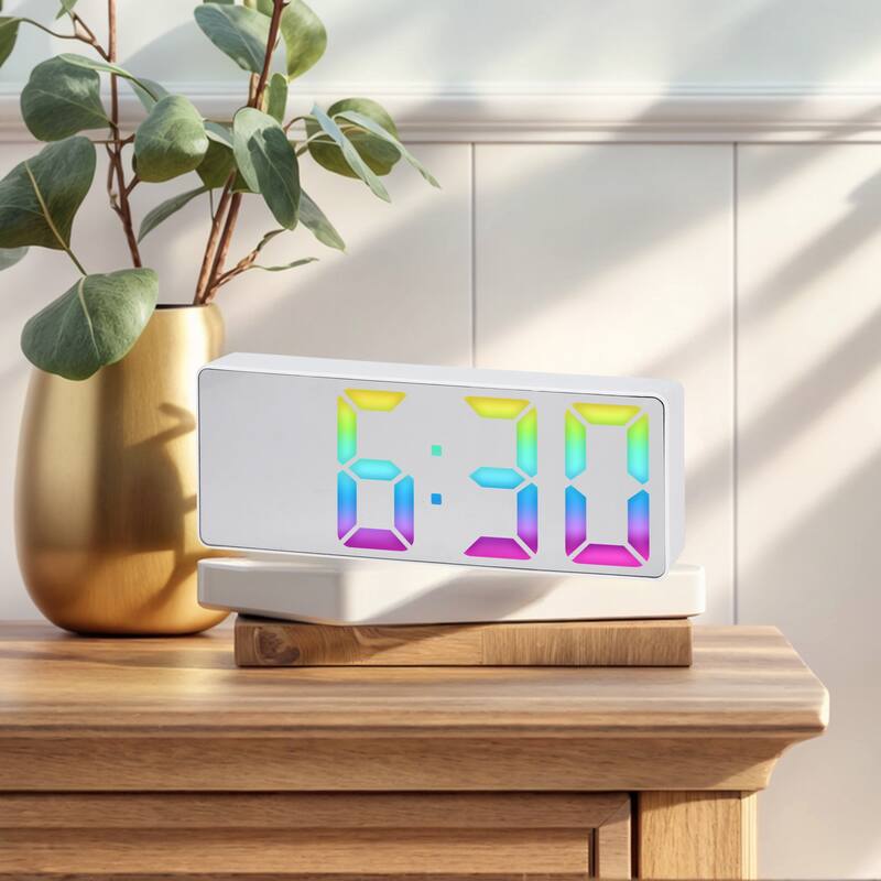 Digital Alarm Clock for Bedroom, Big Numbers LED Display, Temperature, Adjustable Dimmable 12/24 H Deep Sleepers 6.3x2.4x1 inch - White